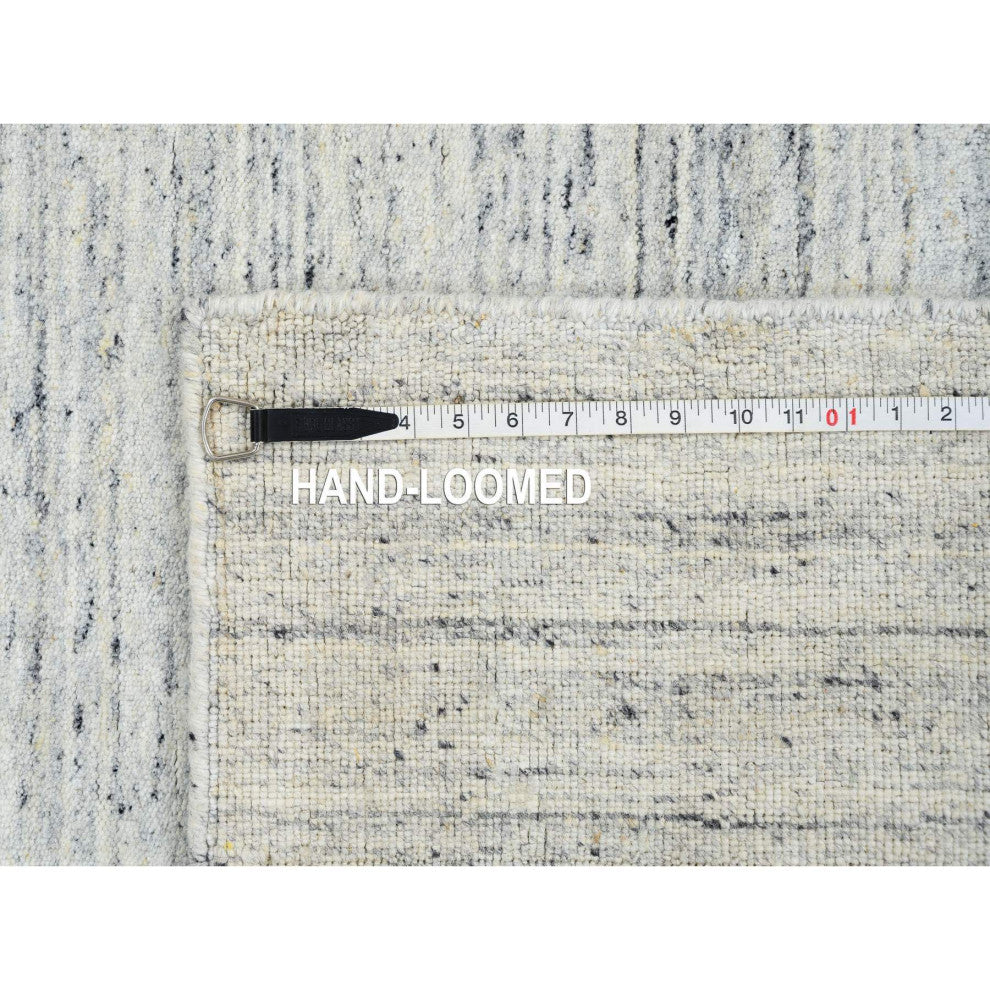 Ivory Soft Wool Hand Loomed Plain Modern Striped Design Square Rug, 6'0"x6'0"