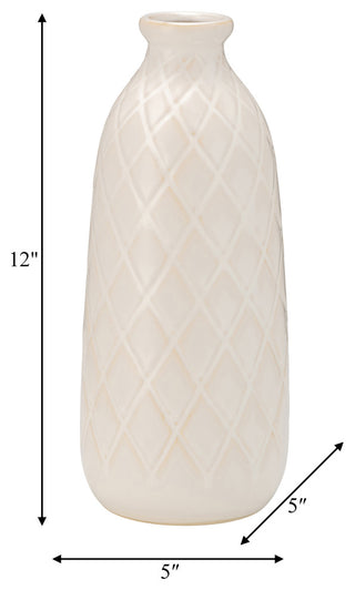 Ceramic 12" Plaid Textured Vase, Beige