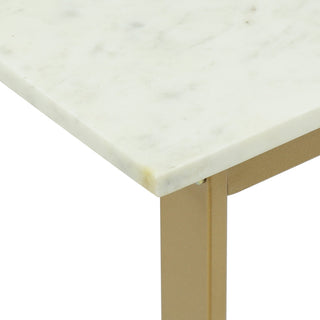Fairborn Modern Glam Handcrafted Marble Top Desk, White and Gold