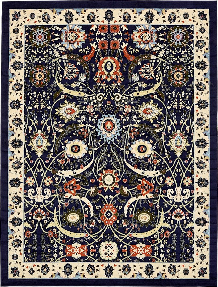 Country and Floral Kashan 10'x13' Rectangle Denim Area Rug