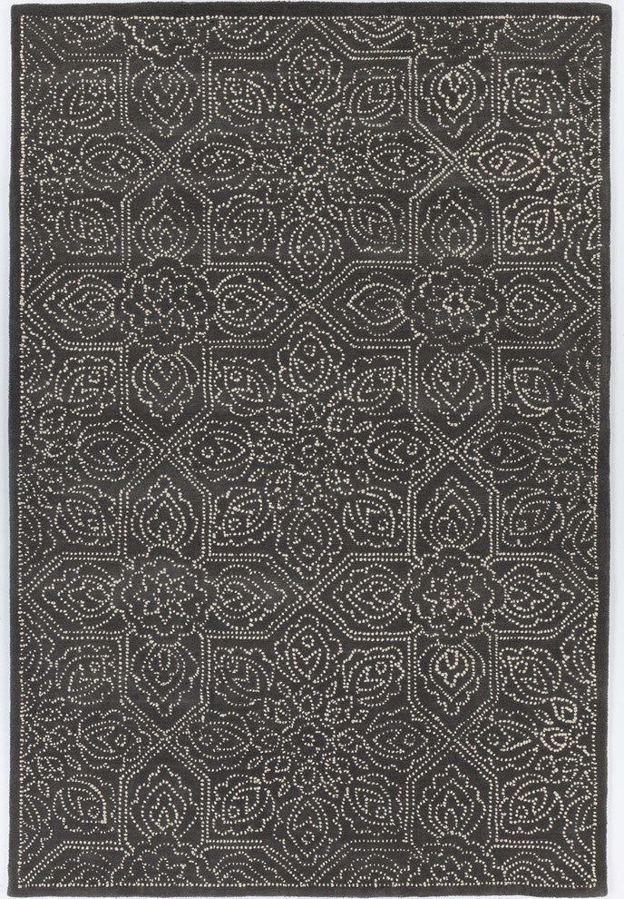 Hailee Hand-Tufted Contemporary Rug, Dark Gray/White, Rectangular 9'x13'