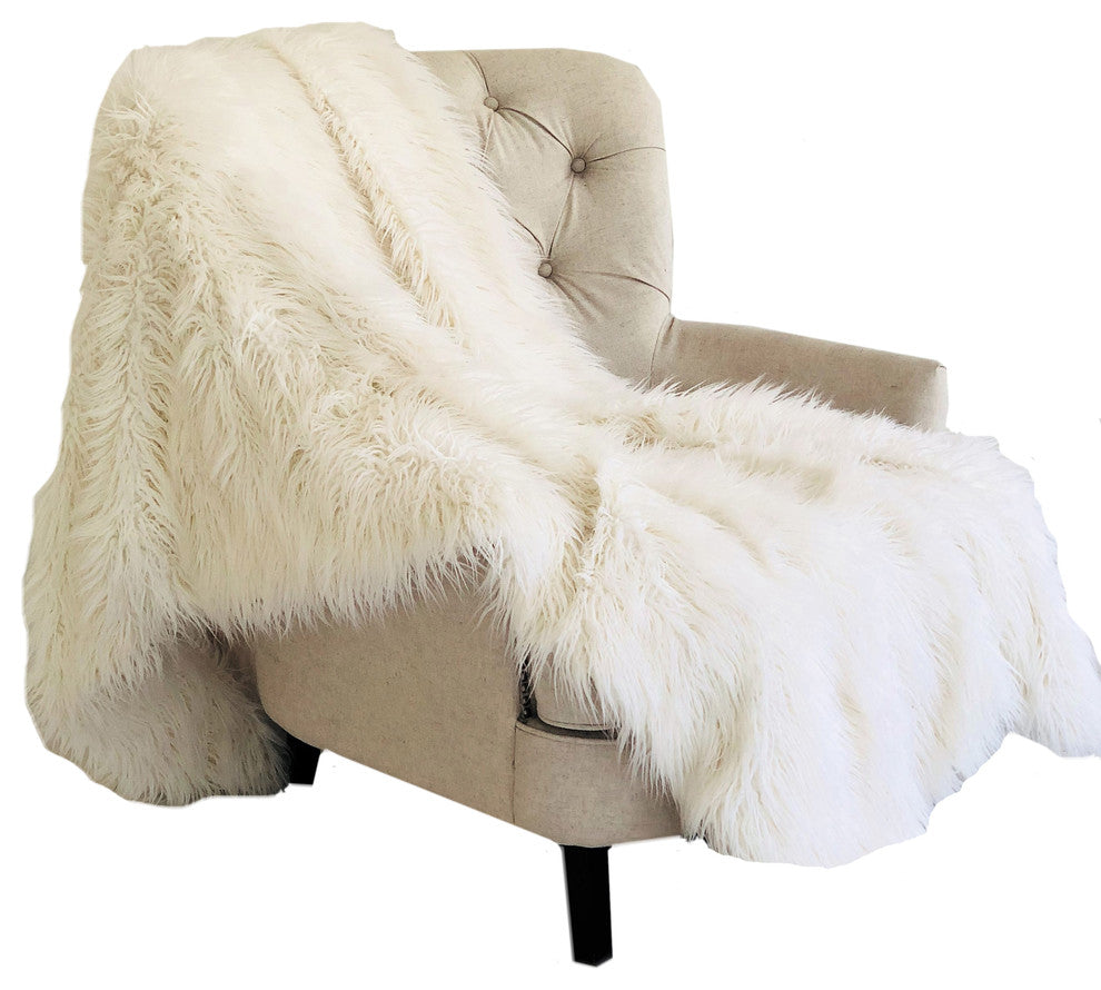 Plutus Off-White Mongolian Faux Fur Luxury Throw