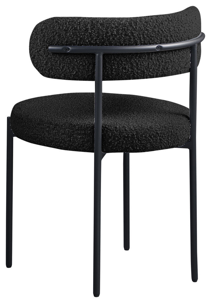 Dobby Contemporary Boucle Fabric Dining Chair with Black Legs, Set of 2, Black