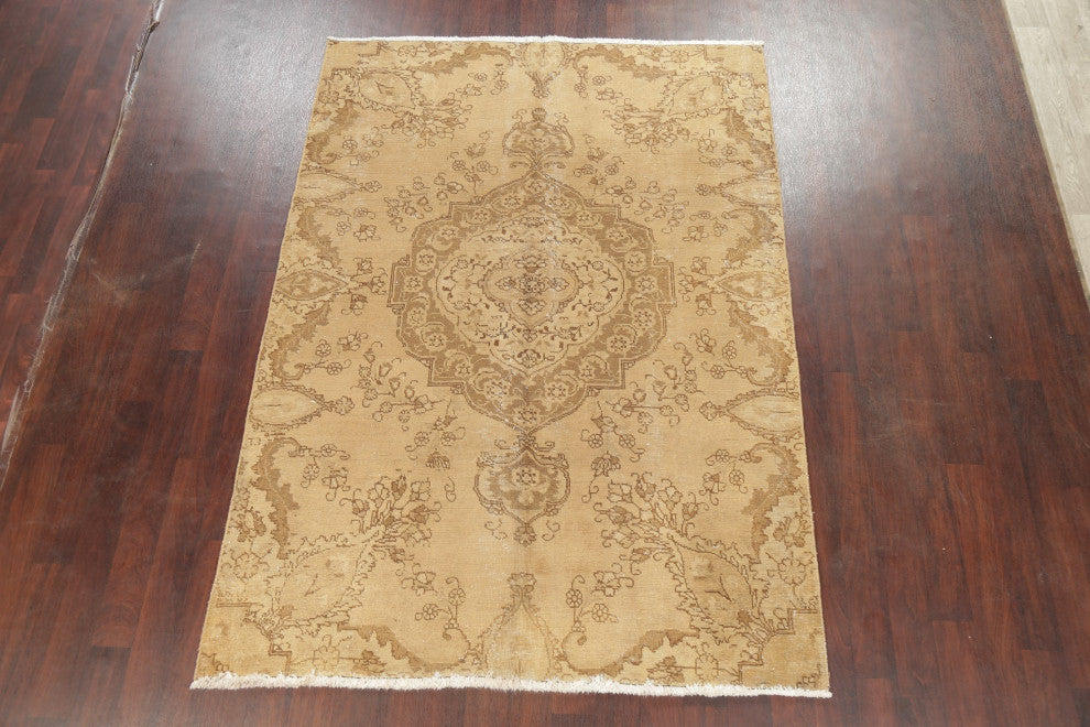 Consigned, Faded Persian Traditional Handmade Vintage-Style Area Rug, Brown, 6x8