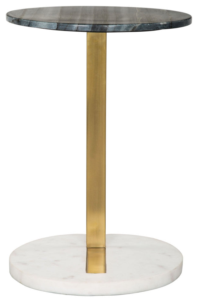 Sofa Side Table, Round, Artificial Marble, Iron Metal, Gray, Gold, White