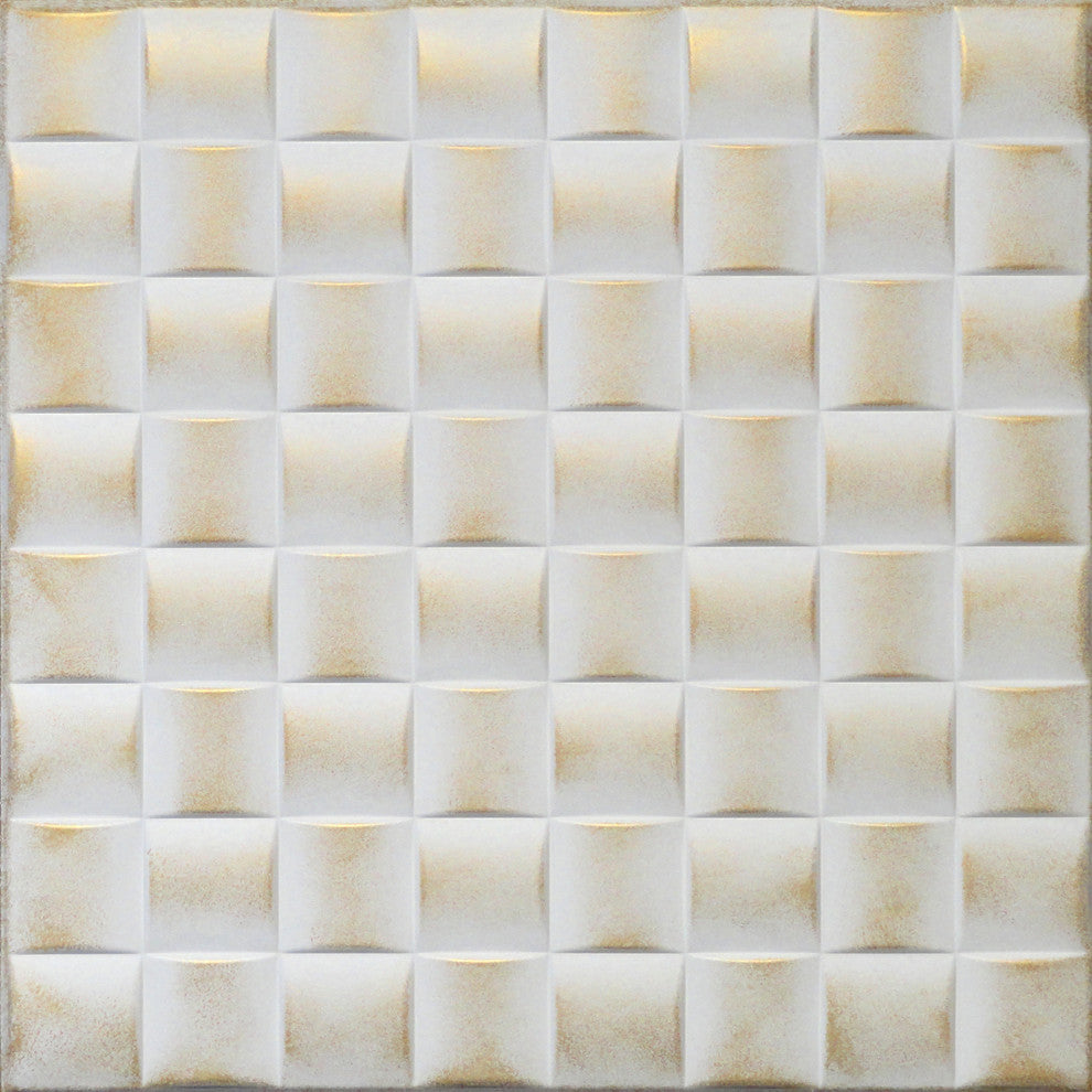 19.6"x19.6" Styrofoam Glue Up Ceiling Tiles R35 White Satin Washed Gold