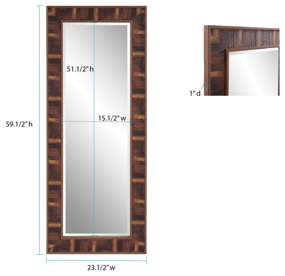 Rich Rustic Brown Faux Wood Full Body Wall Mirror