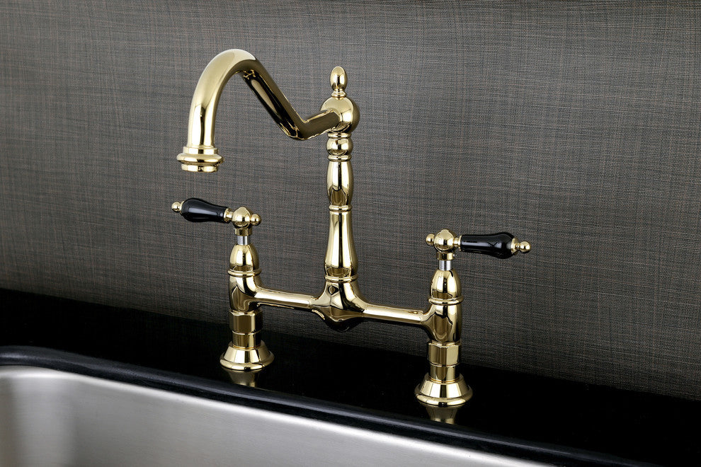 Kingston Brass Bridge Kitchen Faucet, Polished Brass