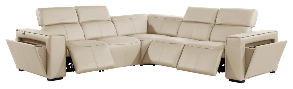 Niccolo Italian Leather 5-Piece L-Shaped Power Reclining Sectional, Beige