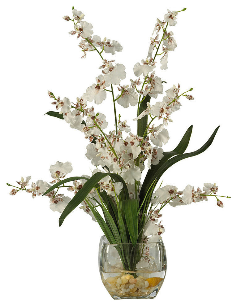 Dancing Lady Orchid Liquid Illusion Silk Flower Arrangement, White