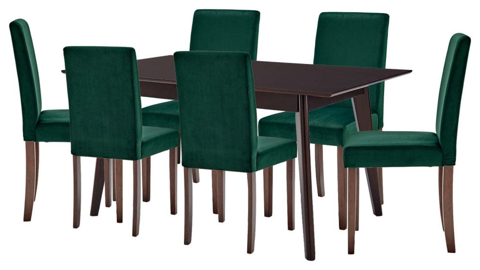 Side Chair and Table Set, Velvet, Drak Brown Green, Modern, Bistro Restaurant