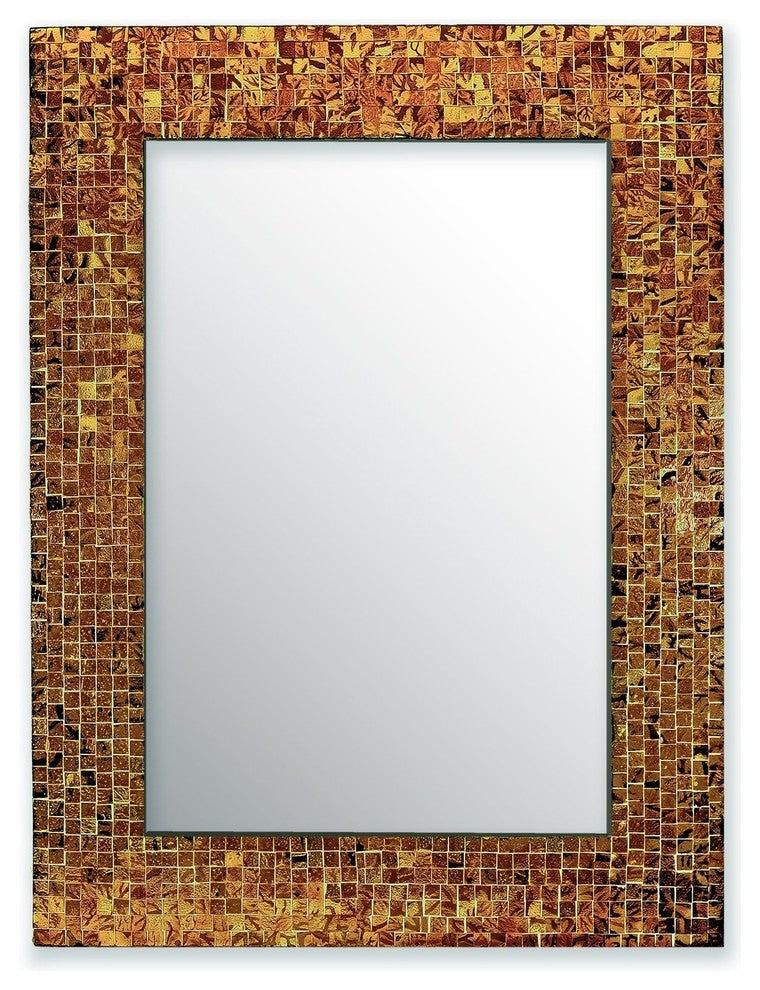 DecorShore 24"x18" Mosaic Glass Tile Frame Mirror, Sunstone Brown