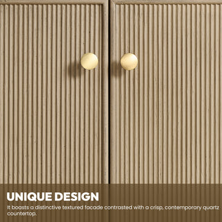 Oza Bath Vanity with Quartz Stone Top, Aged Natural Oak, 72", Double Vanity, No Mirror