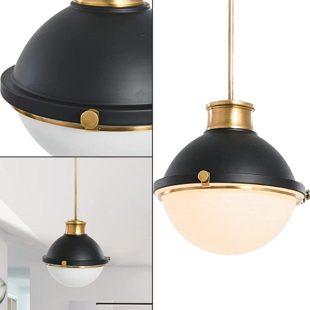 Frosted glass Matte Black Pendant Light fixture sleek metal shade Light