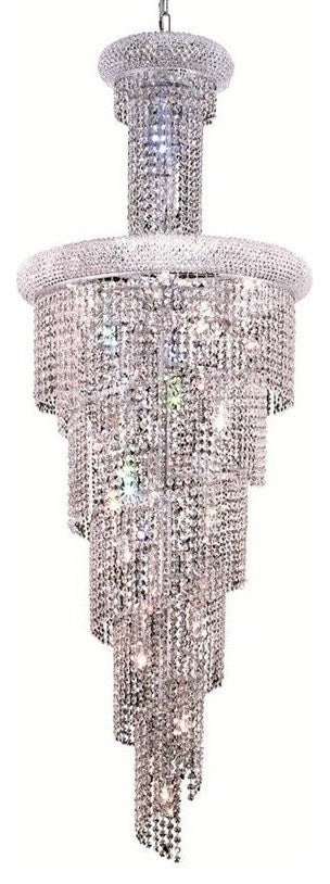 Elegant Spiral Foyer Hall Light, Chrome Finish With Royal Cut Crystal