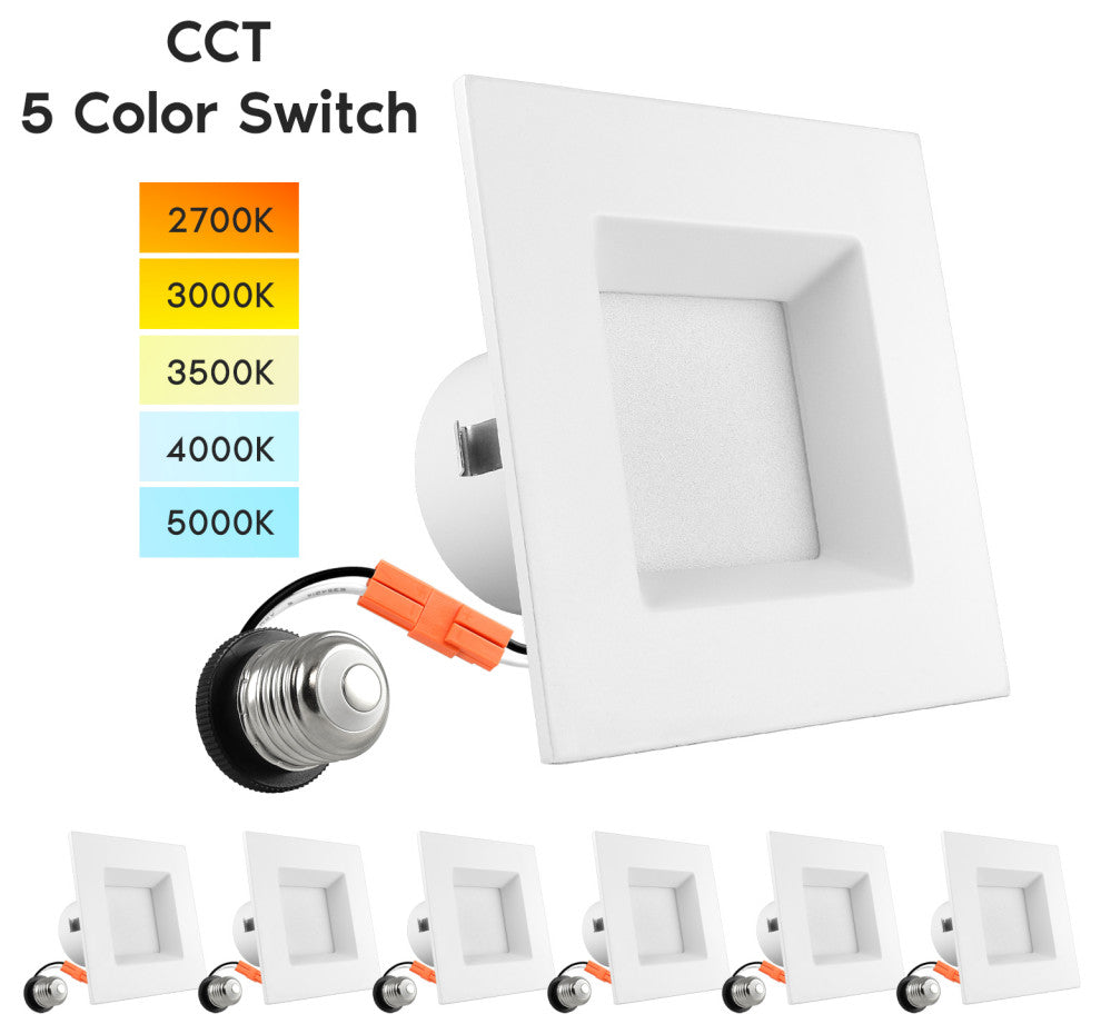 4" Square Recessed LED Lights 5 CCT Dimmable 750lm 6-Pack