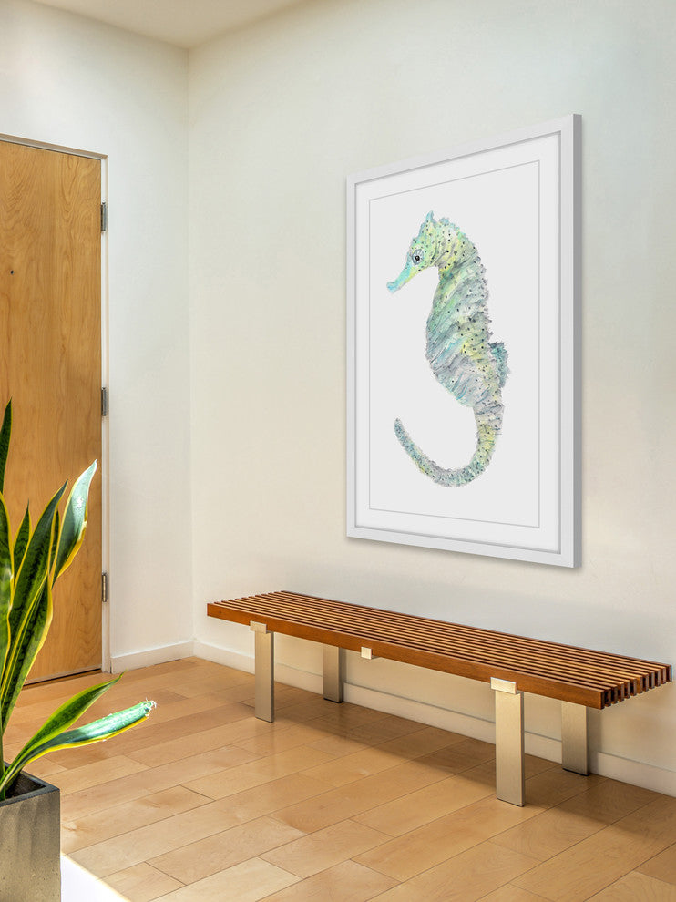 Marmont Hill, "Teal Seahorse" by Thimble Sparrow Framed Painting Print, 12x18