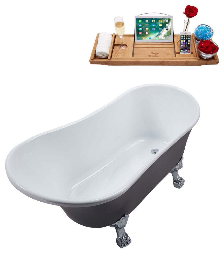 55" Streamline N359CH-IN-CH Clawfoot Tub and Tray With Internal Drain