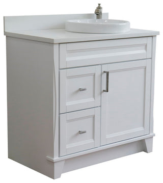 37" Single Sink Vanity, White Finish Top With White Engineered Stone Top
