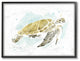 Sea Turtle Ocean Beach Animal Watercolor Painting, 11"x14", Black Frame