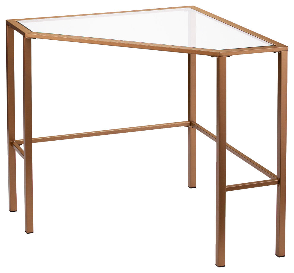 Oren Metal/Glass Corner Desk, Soft Gold