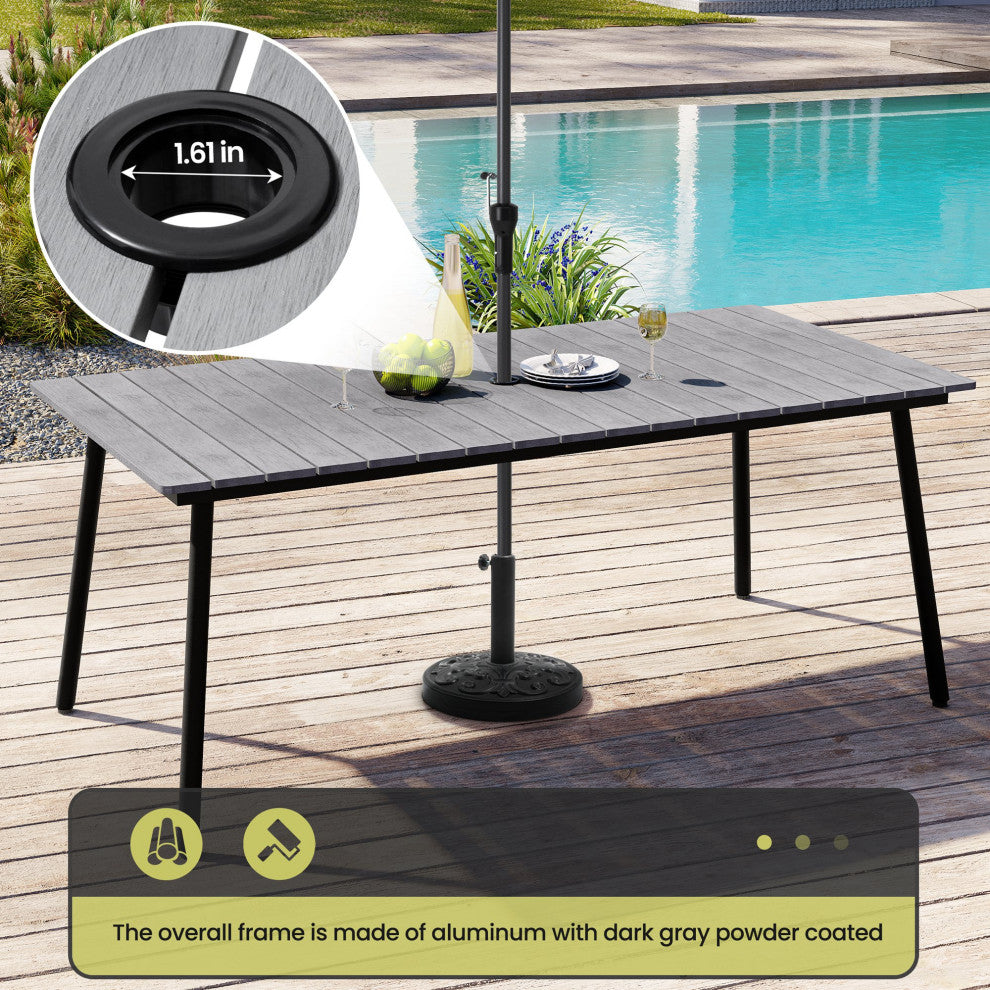 Patio Outdoor 70in Rectangular Wood Top Dining Table Furniture for 6-8 Person, With Umbrella Hole