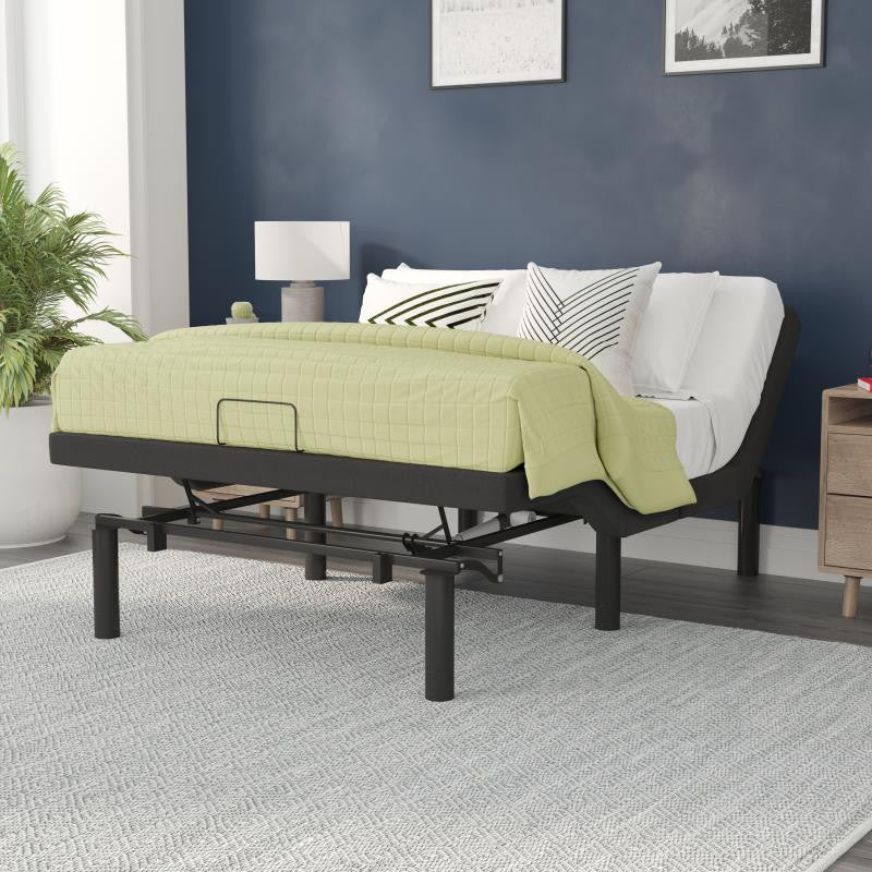Selene Adjustable Upholstered Bed Base with Wireless Remote, Black, Queen