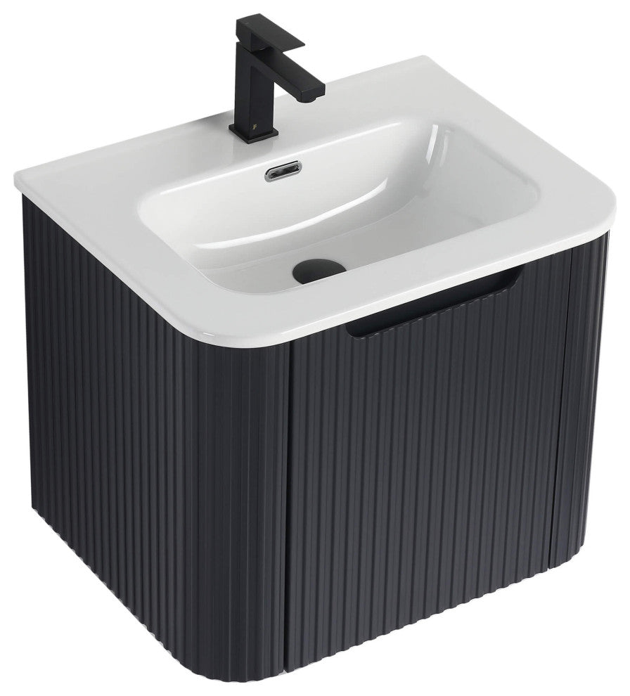 Caskvalley Bath Vanity, Straight Fluted Design Sink Included, Carbon Black, 24"