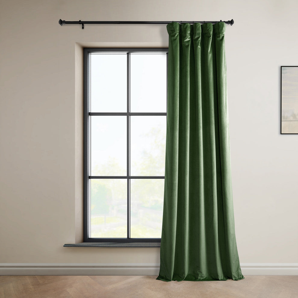 Heritage Plush Velvet Curtain Single Panel, Eden Green, 50"x108"