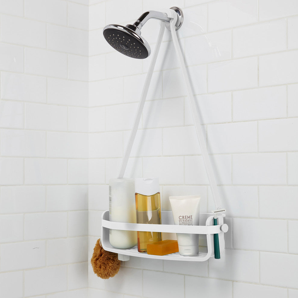 Flex Single Shelf Shower Caddy, White