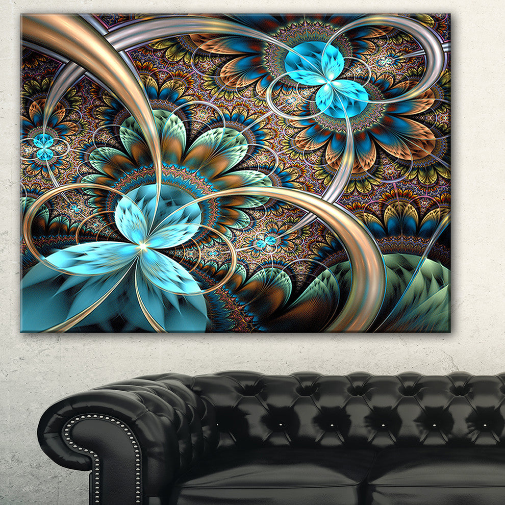 "Light Blue Fractal Flower" Digital Floral Canvas Print, 32"x16"