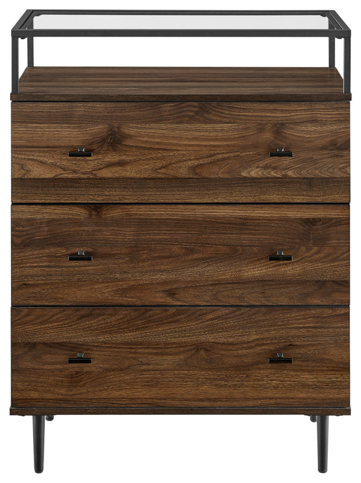 Miller Modern Glass Top 3 Drawer Accent Console - Dark Walnut