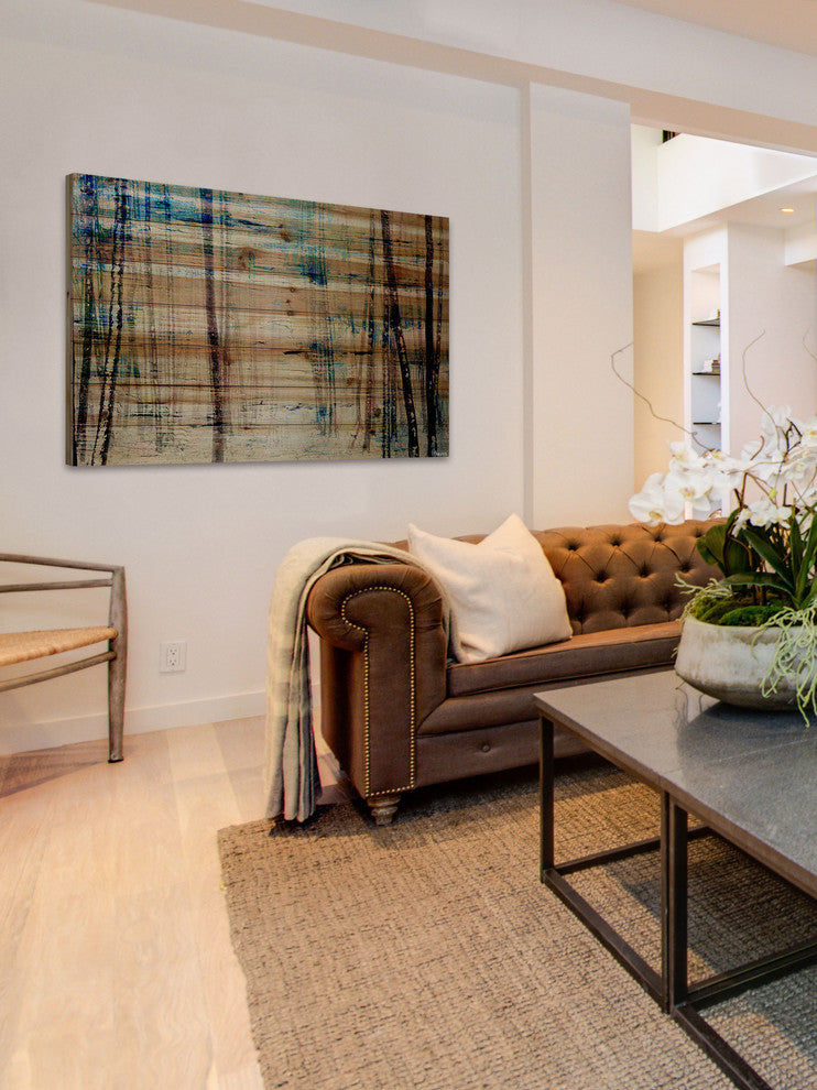 "Splash of Blue Sky" Painting Print on Natural Pine Wood, 45"x30"