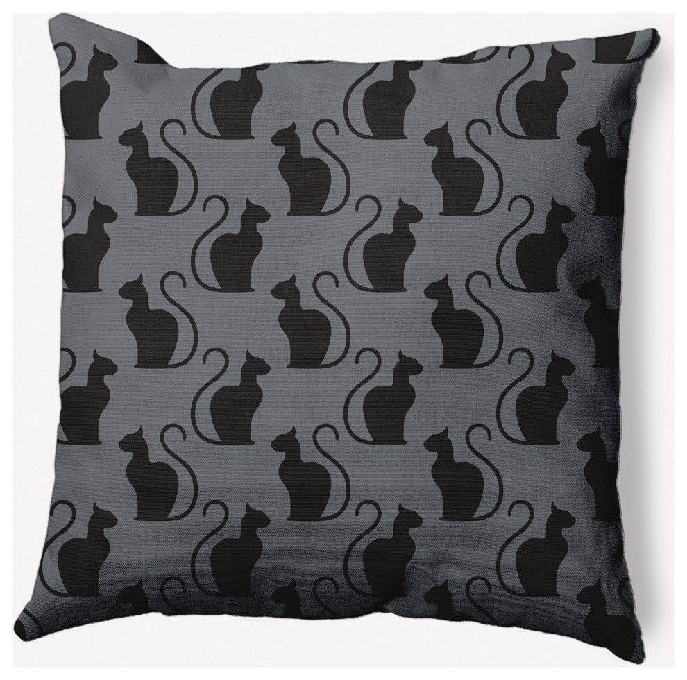 18" x 18" Spooky Cats Indoor/Outdoor Polyester Throw Pillow, Steel Gray