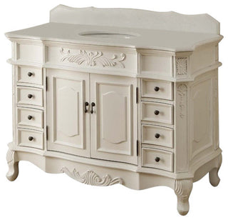 42" Antique-Style White Morton Bathroom Sink Vanity and Mirror Set