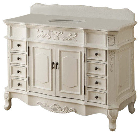 42" Antique-Style White Morton Bathroom Sink Vanity and Mirror Set