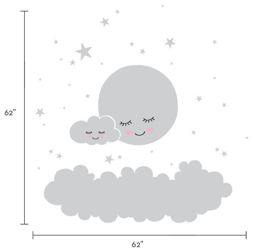 Moon, Clouds, and Stars Wall Decal, White