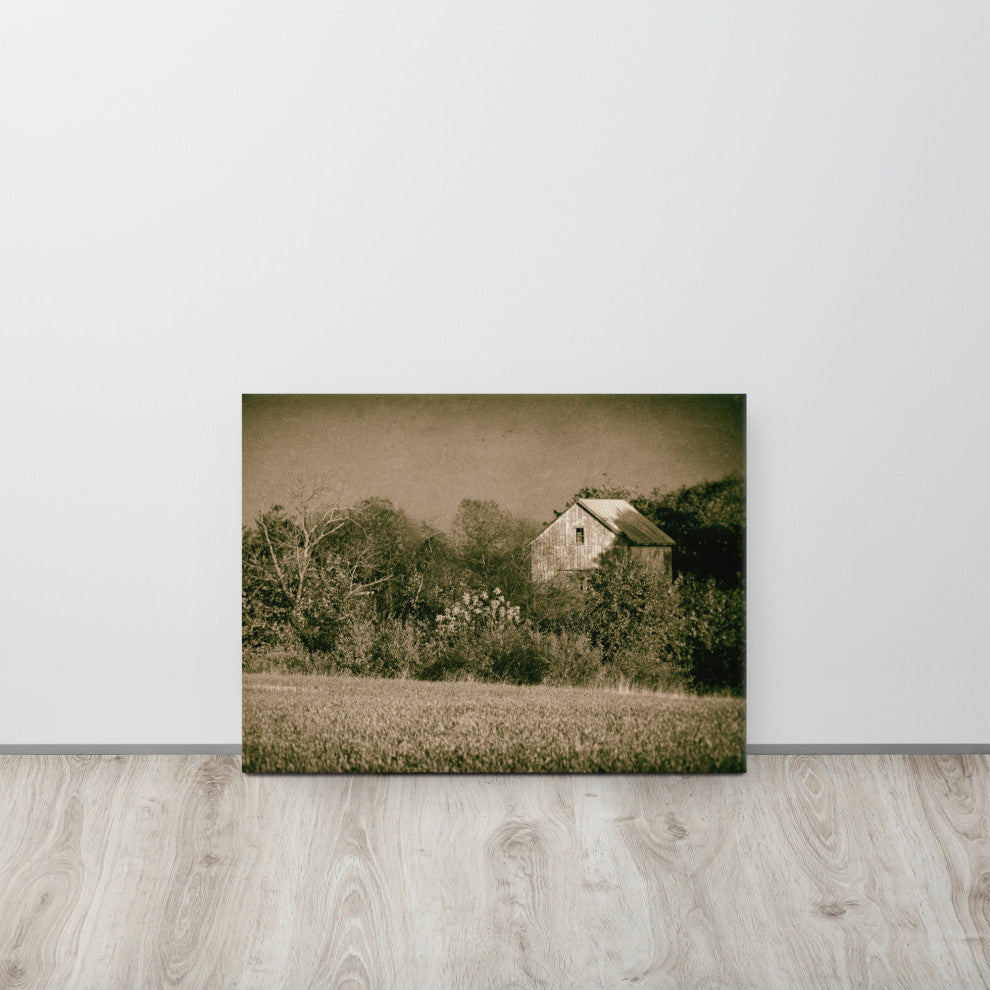 Farmhouse Wall Art: Abandoned Barn Trees Vintage Canvas Print, 18" X 24"