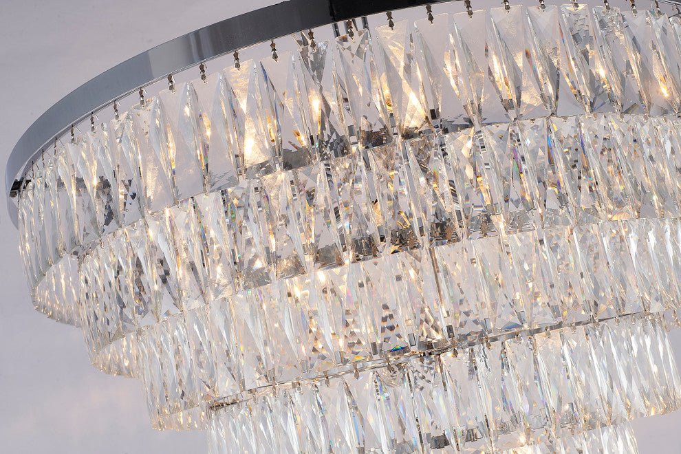 36" Chrome Metal Chandelier With Clear Crystals
