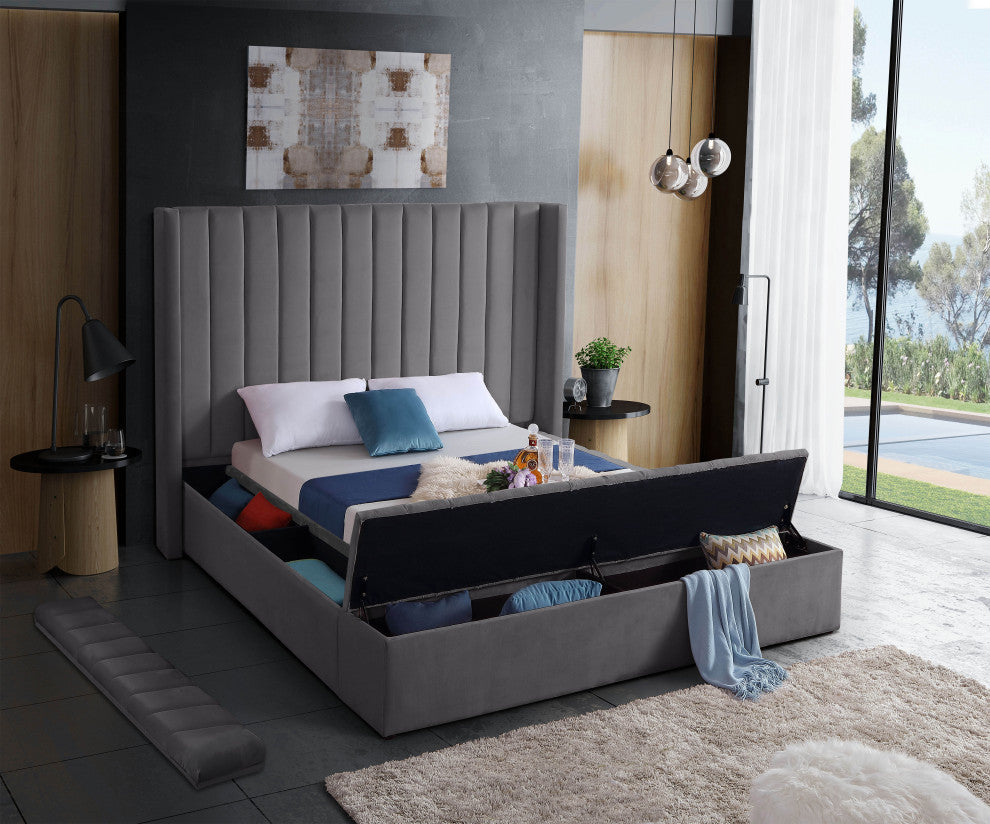 Kiki Velvet Bed, Gray, Full