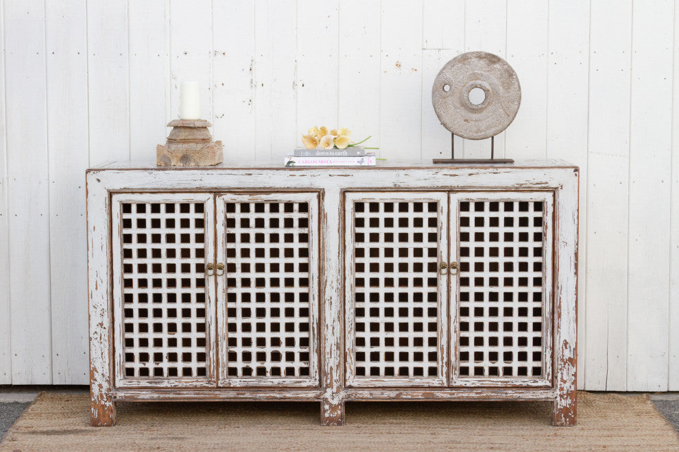 Farmhouse Antique White Lattice Sideboard