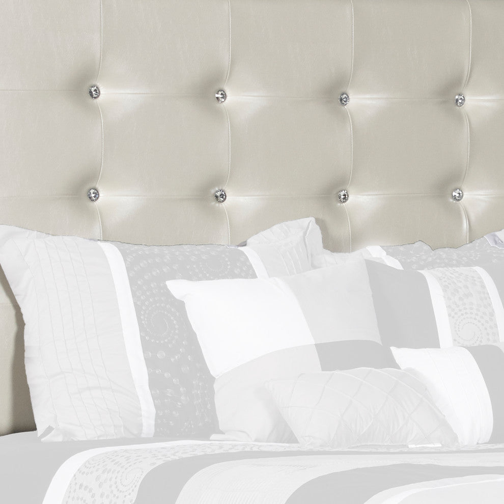 Benzara BM220400 Faux Crystal Tufted Queen Headboard With Straight Legs, White