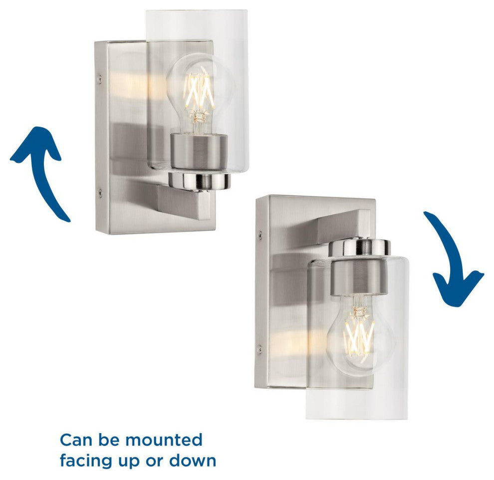 Goodwin 1-Lt Brushed Nickel Modern Vanity Light With Clear Glass