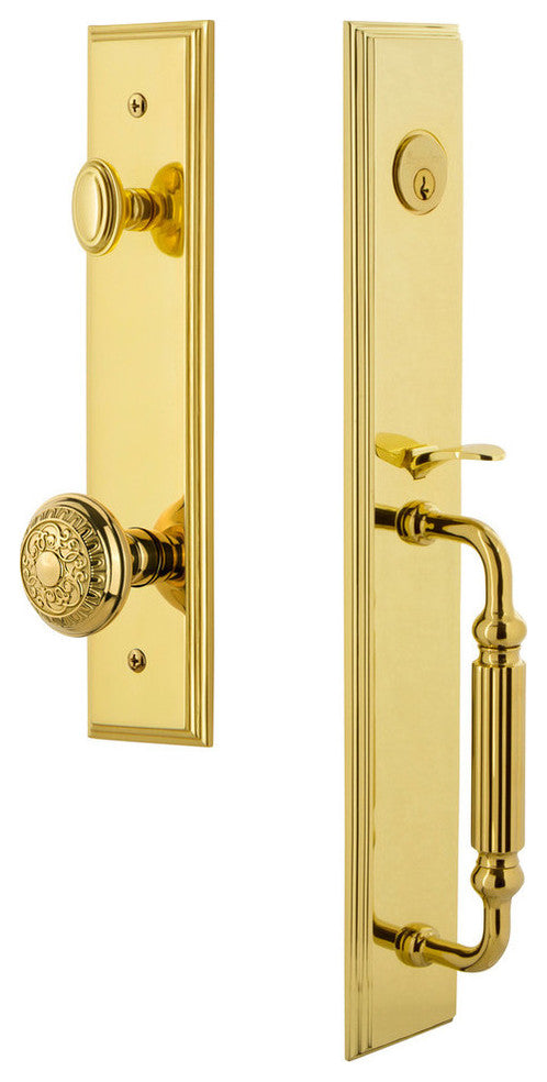 Carre' 1-Piece Dummy Handleset, F Grip and Windsor Knob, Lifetime Brass, 849226