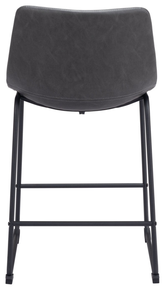 Counter Chair, Set of 2, Faux Vinyl Leather, Charcoal, Gray, Black, Industrial