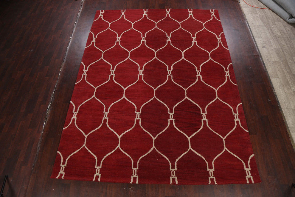 Trellis Contemporary Red Oriental Area Rug Hand-tufted Wool Carpet 9x12