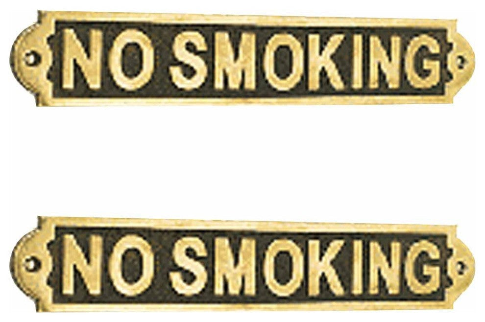 2 Solid Brass Plaques NO SMOKING Sign Polished Brass Plate