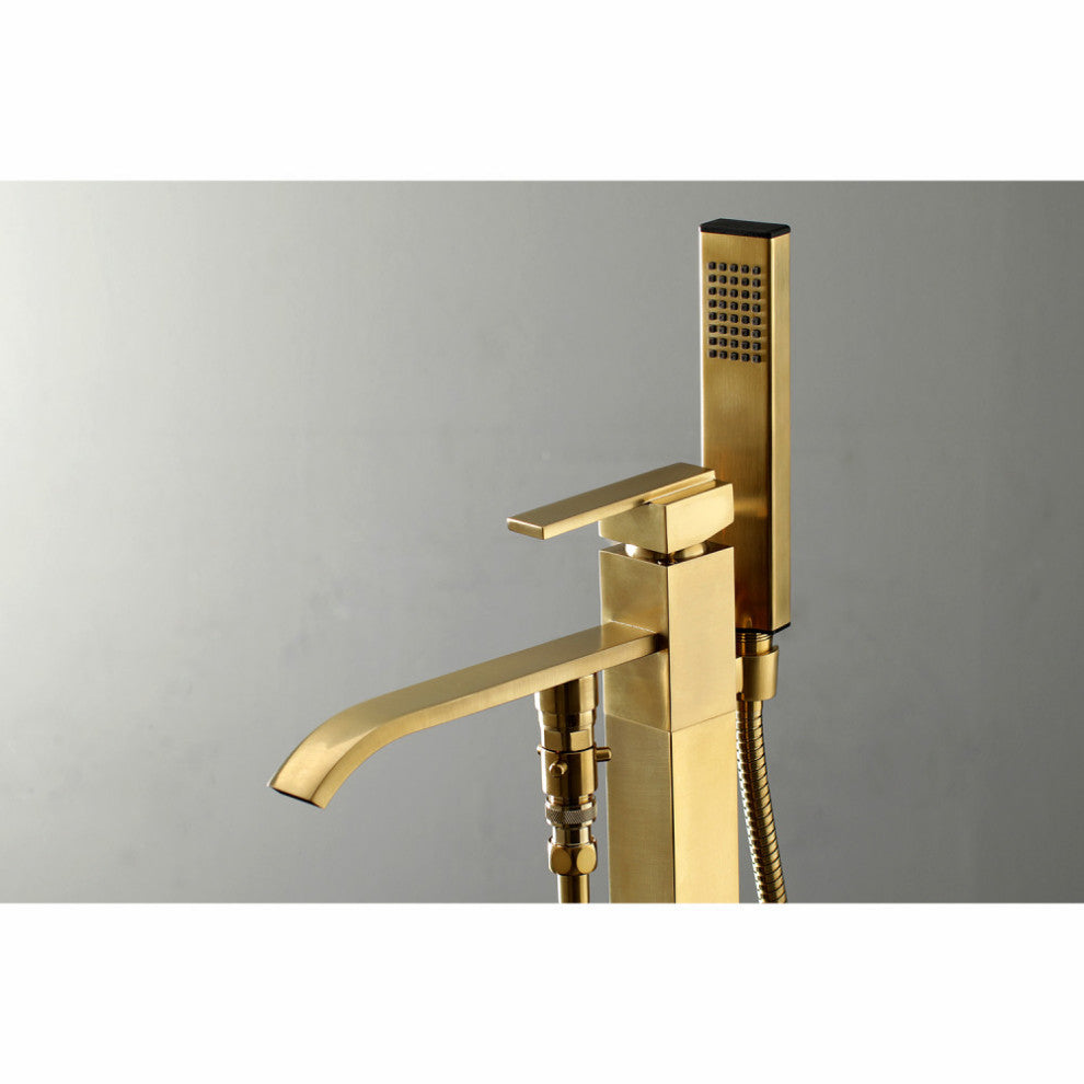 Kingston Brass Freestanding Tub Faucet With Hand Shower, Brushed Brass