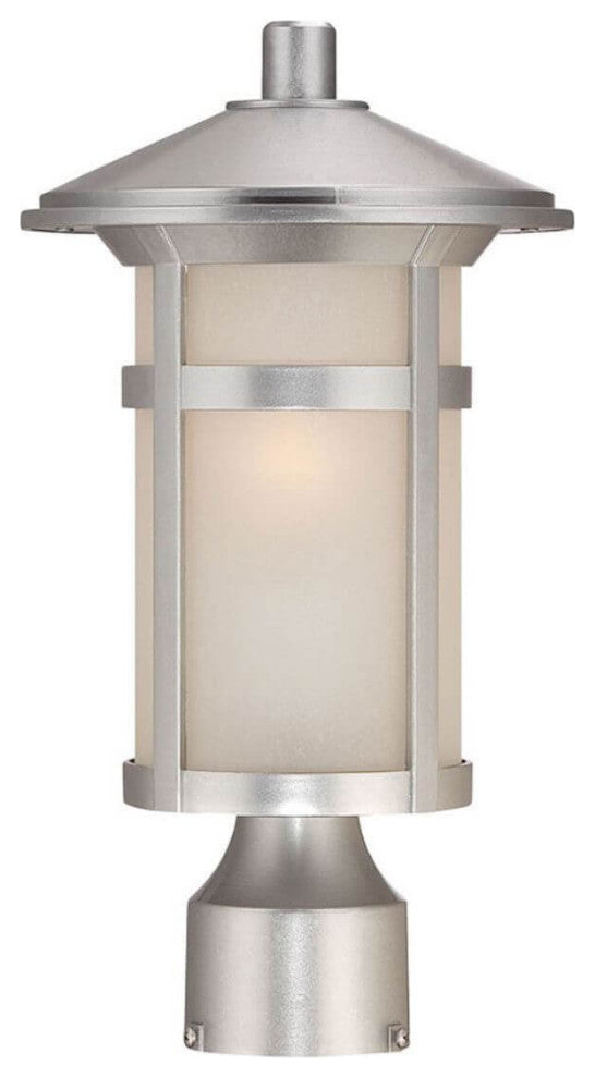1 Light 15" Tall Post Lantern, Brushed Silver
