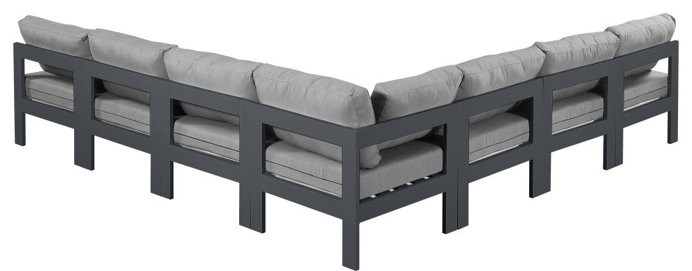 Nizuc Water Resistant Patio L-Shaped Modular Sectional, Gray, 7-Piece: 6 Armless Chair, 1 Corner Chair, Dark Gray Aluminum Frame